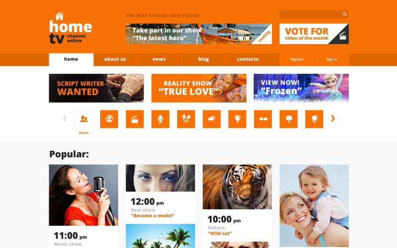 Modello di sito Web reattivo del canale TV