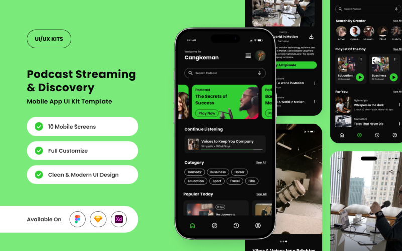 Cangkeman – Kit de interface de usuário do aplicativo Bold Podcast Streaming