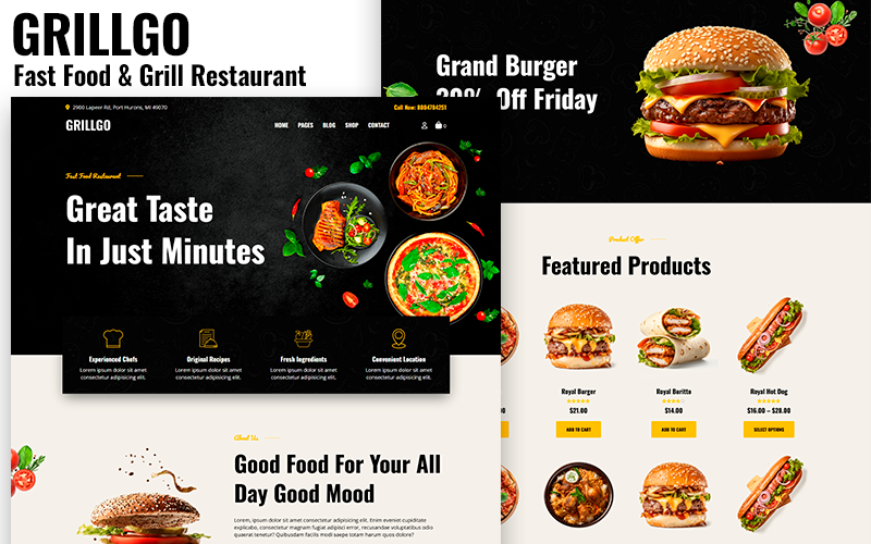 Grillgo - Woocommerce тема для ресторана быстрого питания и гриль