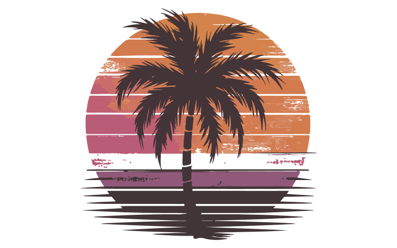 T-shirt ontwerp grafische vectorillustratie in vintage retro stijl met een palmboom