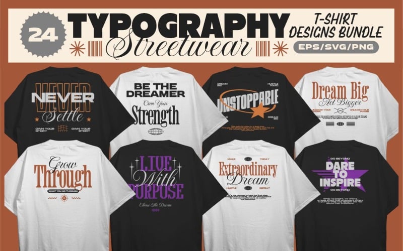 Типографіка Streetwear T-Shirt Designs Bundle