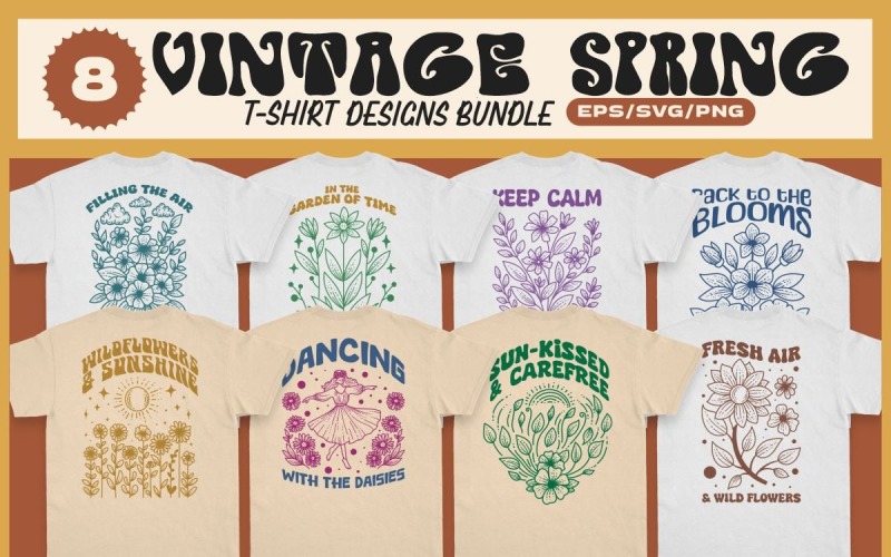 Vintage Frühling T-Shirt Designs Paket