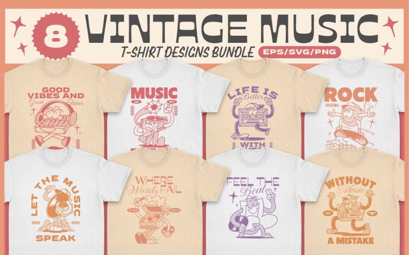 Vintage Music T-shirt Designs Bundle