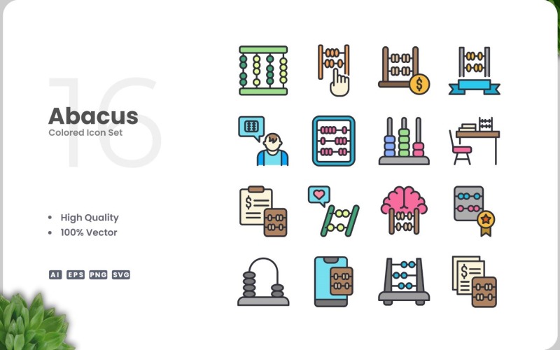 16 Abaküs Renk Simgesi Koleksiyonu
