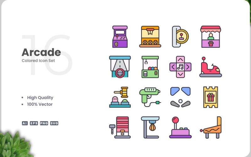 Collection de 16 icônes de couleurs d'arcade