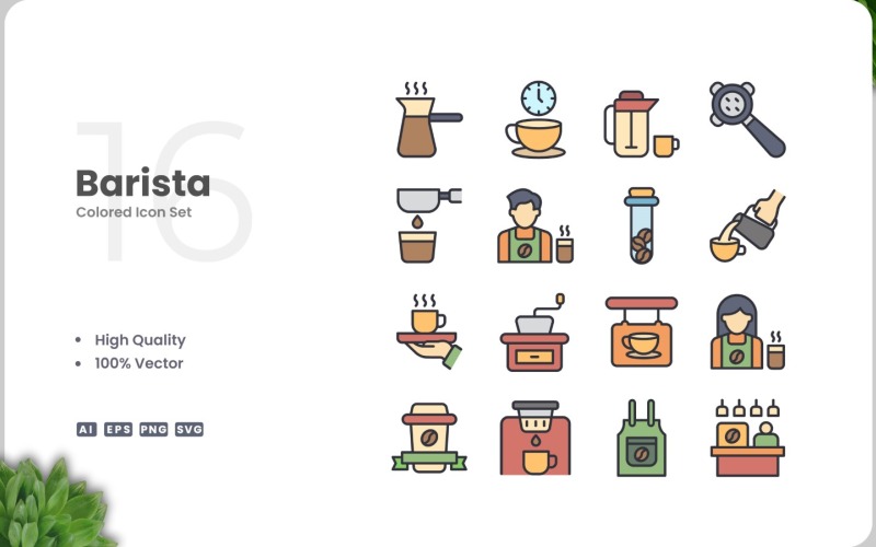 Collezione di 16 icone di colore Barista