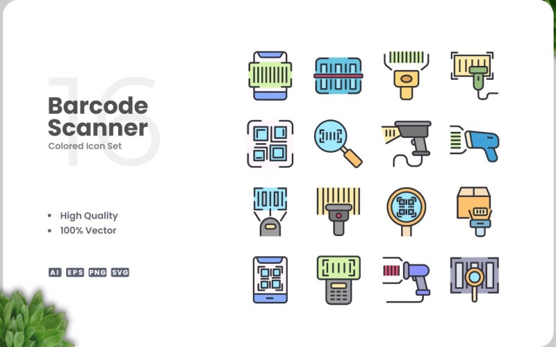 16 Barcode Scanner Color Icon Set