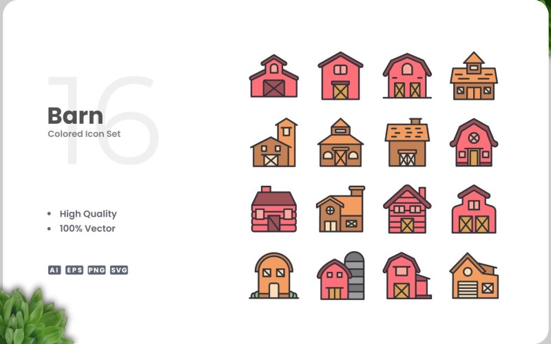 16 Barn Color Icon Collection