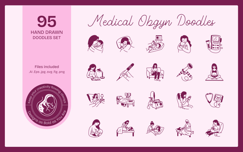 Conjunto de dibujos de obstetricia y ginecología