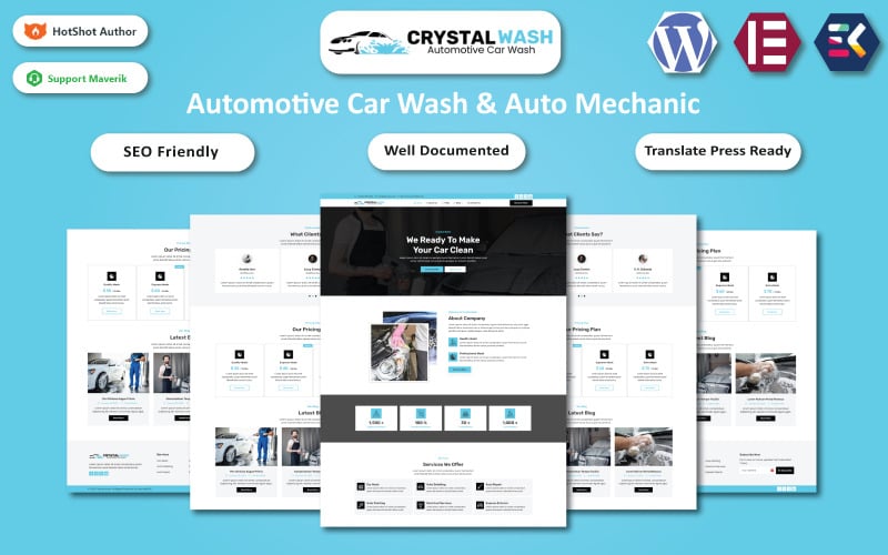 Crystal Wash – Šablona WordPress Elementor pro mytí aut a automechaniky