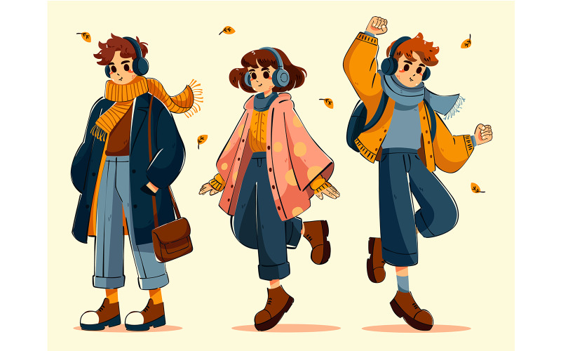 Illustrazione autunnale di persone piatte disegnate a mano