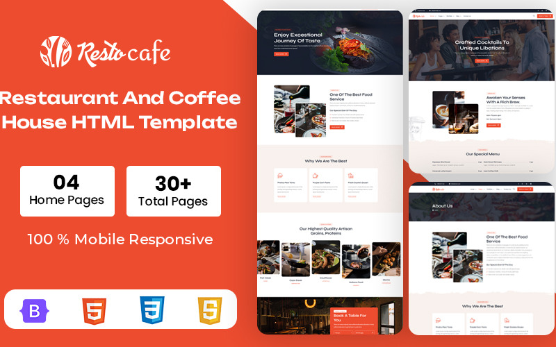 Restocafe - restaurace a kavárna HTML šablona