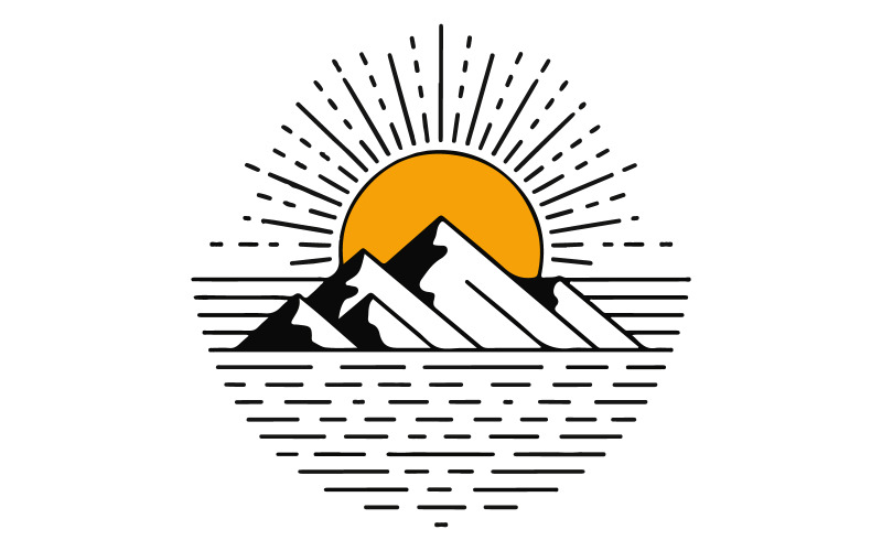 Un sole che sorge dietro un'illustrazione di montagna arte design