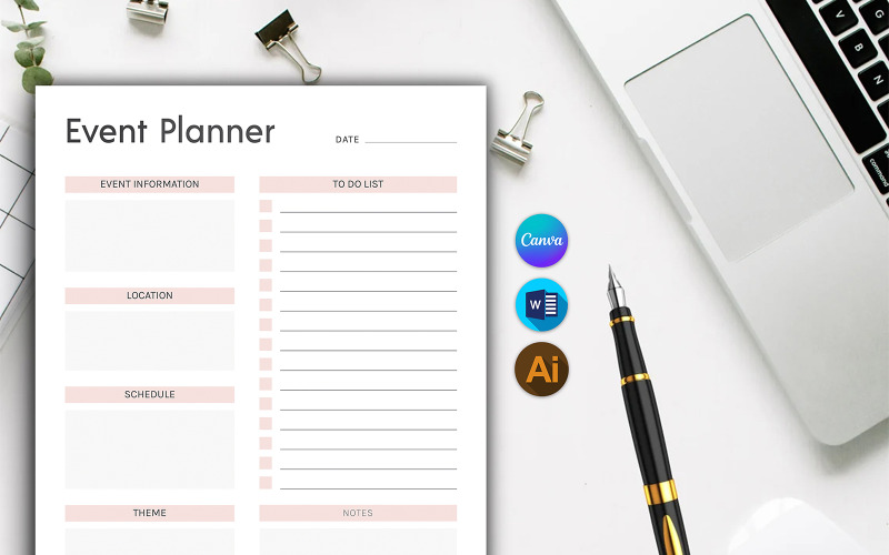 CANVA en MS Word Evenementenplanner Sjabloon