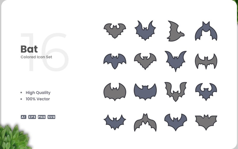 16 Bat Color Icon Collection
