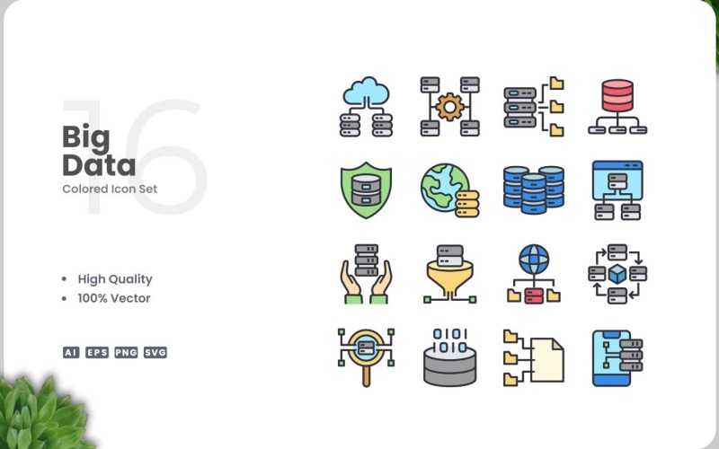 16 Big Data Color Icon Set