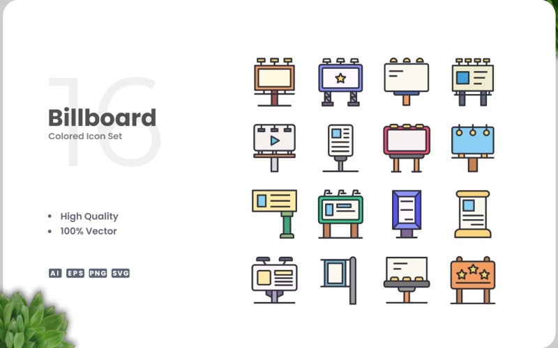 16 Billboard-kleurenpictogramset