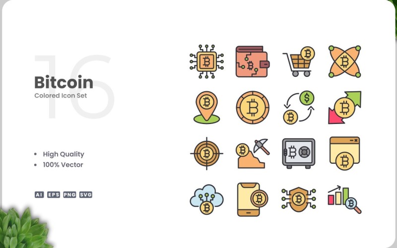 16 Bitcoin Renk Simgesi Seti
