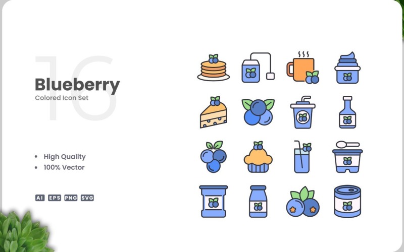16 blåbär färg Ikonuppsättning