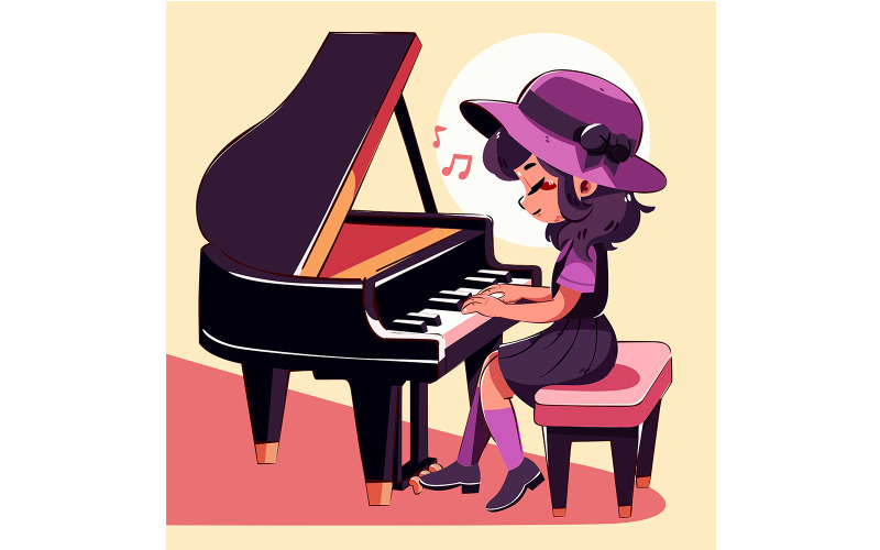 Illustration d'une fille jouant du piano dans une tenue élégante