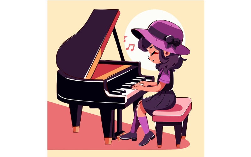 Illustrazione di ragazza che suona il pianoforte in un abito elegante