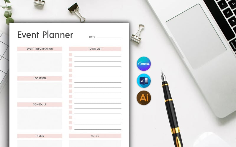 Szablon planera wydarzeń CANVA i MS Word