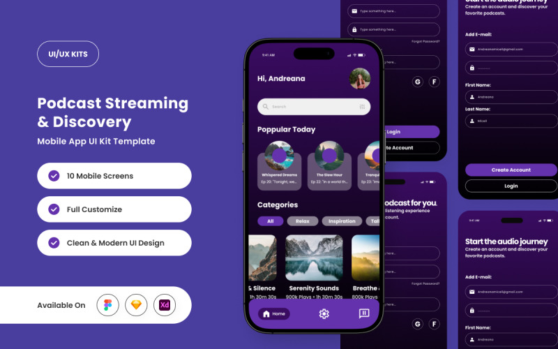 Acoustica - Kit de interface do usuário do aplicativo de streaming de áudio de podcast