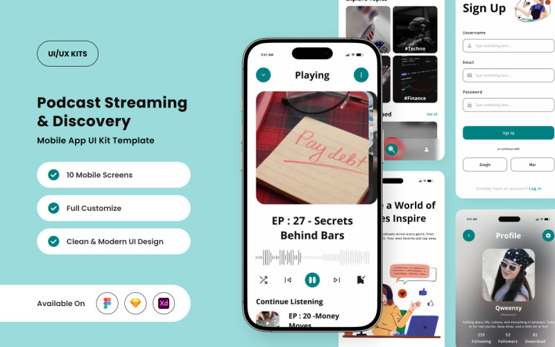 Castren - Kit de interfaz de usuario de la aplicación de podcast minimalista