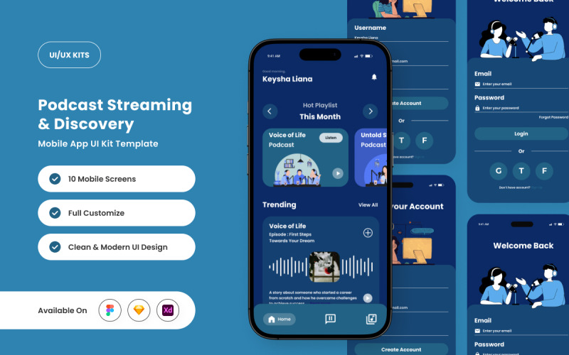 ChatterBox - Design de interface do usuário do aplicativo de streaming de podcast