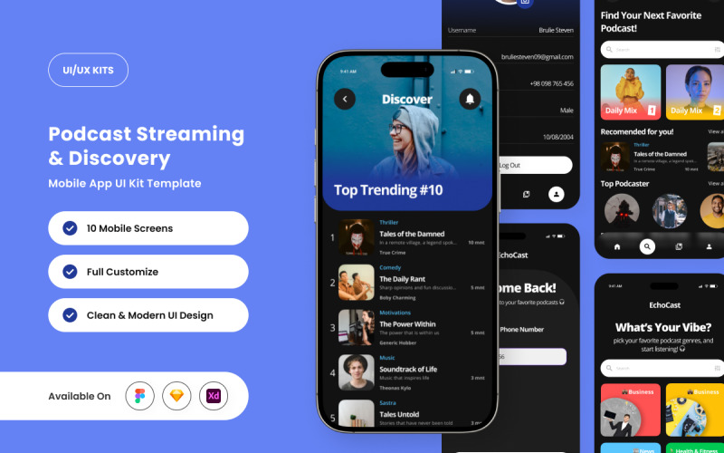 EchoCast: interfaz de usuario de la aplicación de transmisión de podcasts