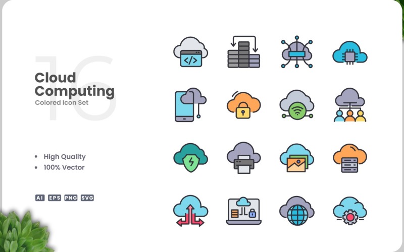 16 Cloud Computing-ikonfärguppsättning