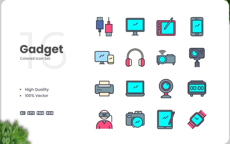 16 Collezione di colori delle icone dei gadget