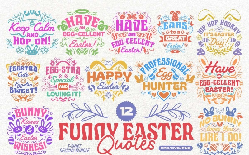 Pacchetto di design per magliette con citazioni divertenti di Pasqua