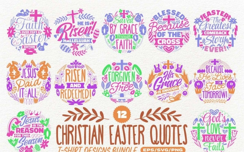 Pacchetto di design per magliette con citazioni pasquali cristiane