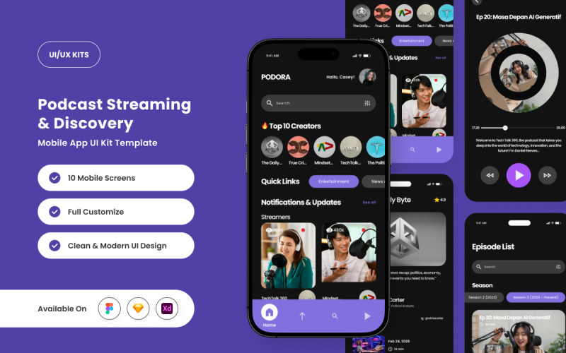 Podora - Minimale Podcast-app-gebruikersinterface