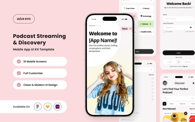 Podsey - Podcast and Audio Streaming App UI Kit