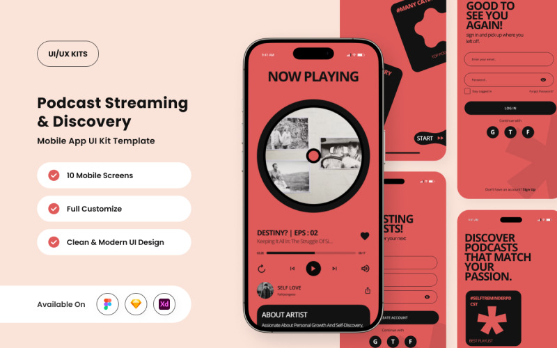 ThunderTalk - Kit de interface do usuário do aplicativo de streaming de podcast