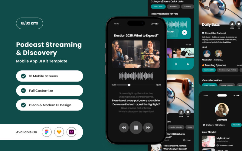 WhisPod - Kit interfaccia utente per app di streaming podcast