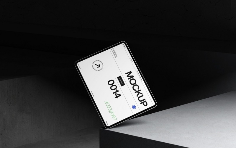 Mockup realistico dello schermo del tablet galleggiante