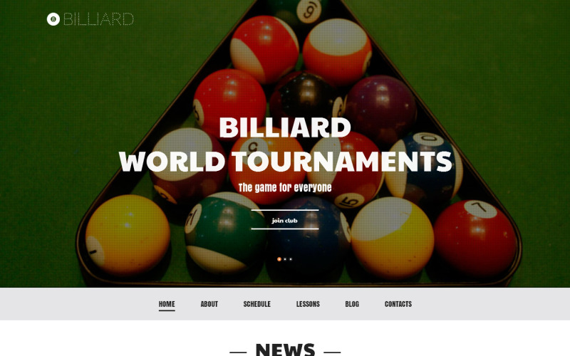 Biliárd klub versenyek WordPress téma