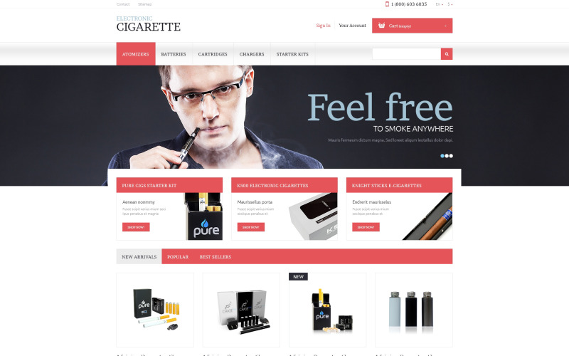 PrestaShop-tema för elektroniska cigaretter