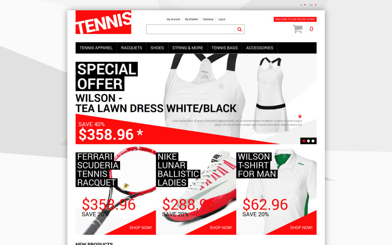 Tenis Elbise Malzemeleri Magento Teması
