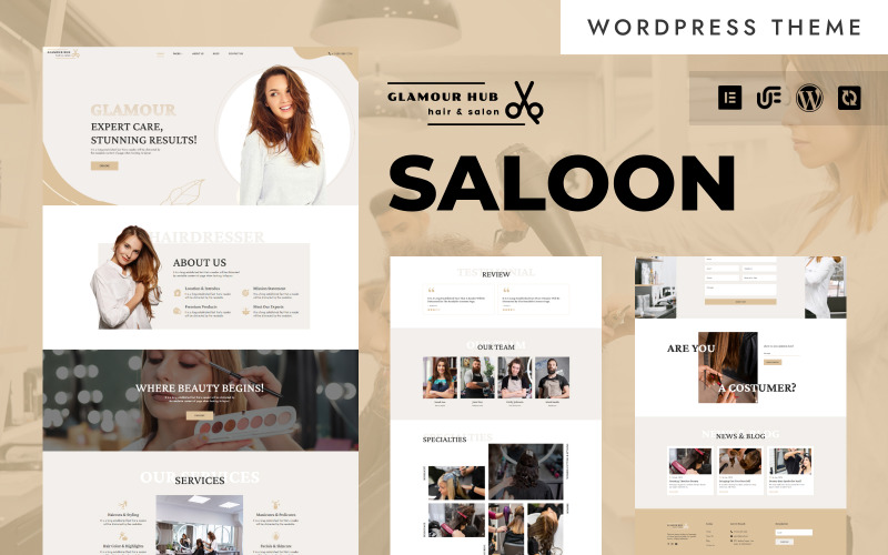Glamour Hub - 现代理发店和美发沙龙 WordPress Elementor 主题