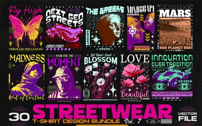 街头服饰矢量 T 恤设计包 Vol.6