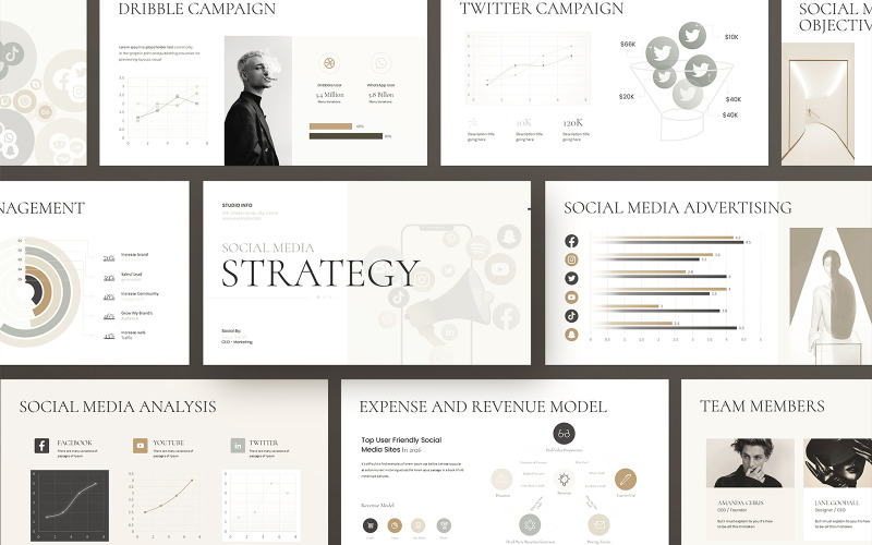 Modello di progettazione di Google Slides per la strategia dei social media