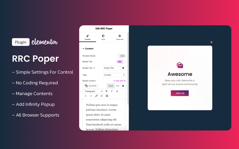 RRC Poper Addon pro Elementor