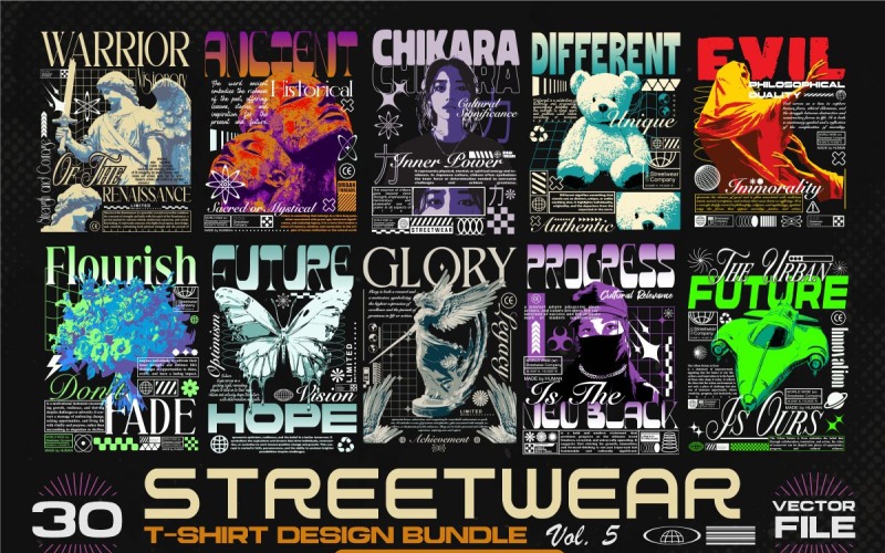 Streetwear Vector T-shirt Designs Bundle Vol.5