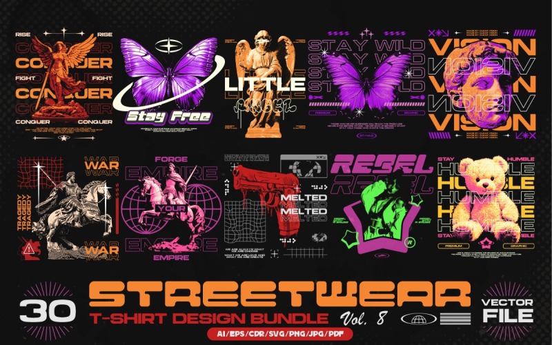 Streetwear-Vektor-T-Shirt-Designs-Paket Vol.8