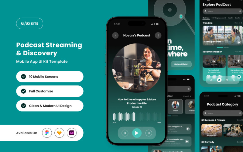 Halupod – сучасний дизайн інтерфейсу додатка для подкастів