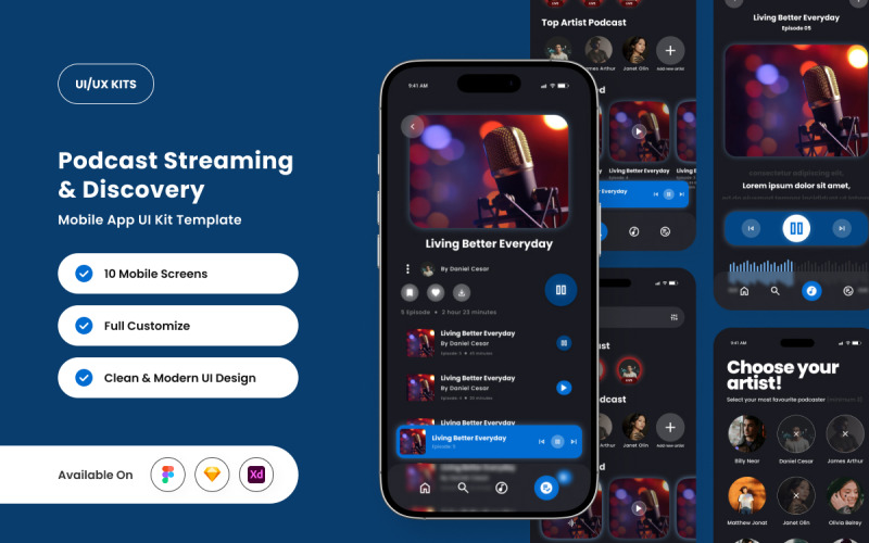 Wavepod - Minimalist Podcast Streaming App UI Kit